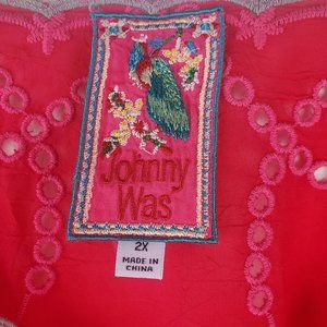 Johnny Was tunic fuschia pink embroidered boho 2X beautiful